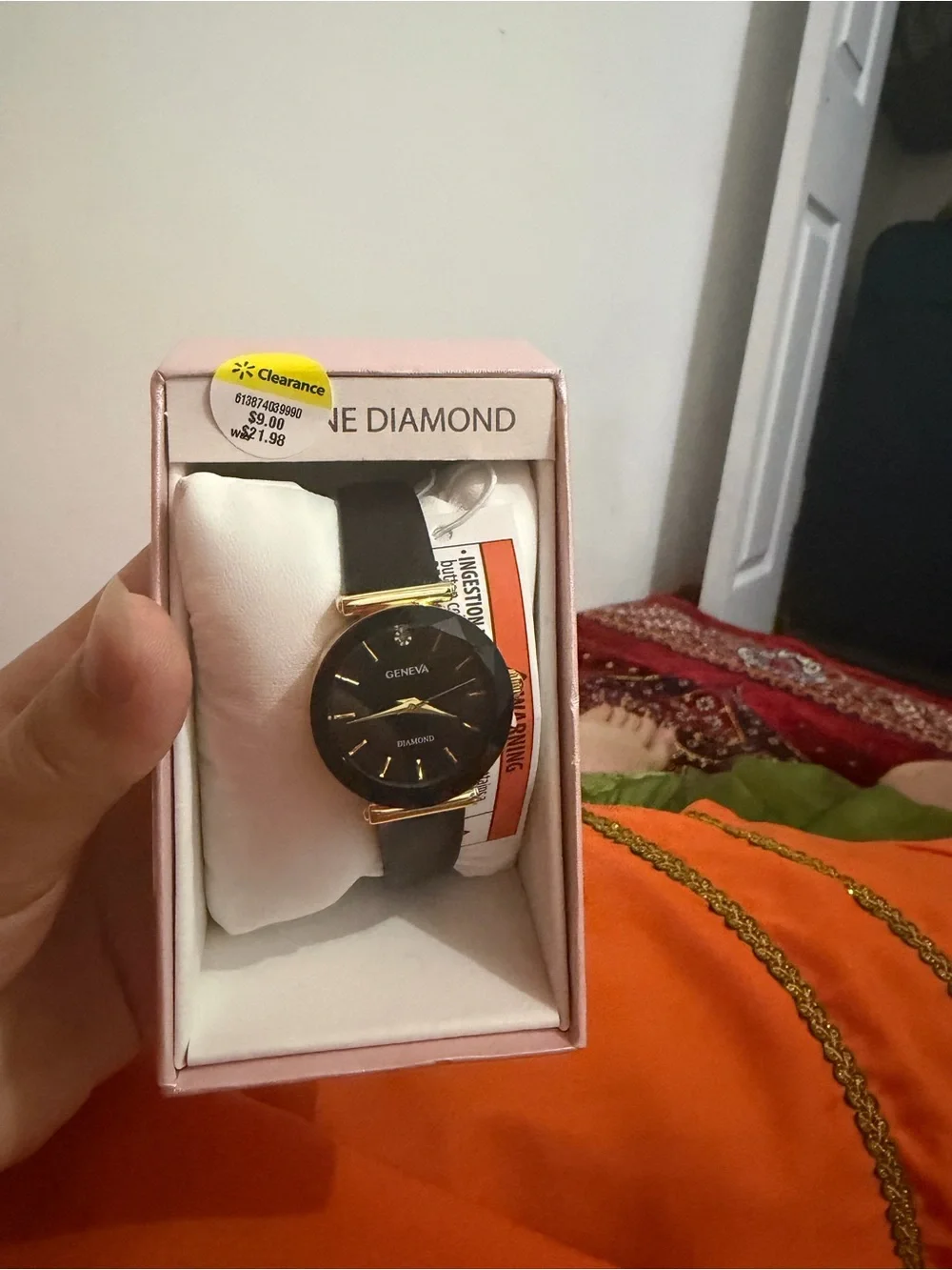 Geneva Black Dial Men’s Watch with Gold Accents